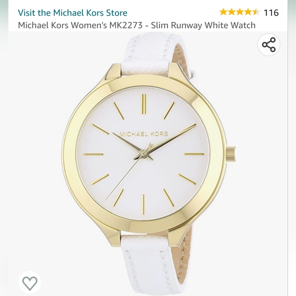 Michael Kors Gold Runway Slim White Leather Band Watch